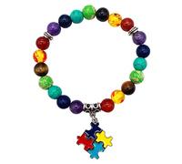 GIGB PBDK Bracelet de sensibilisation à l'autisme pour femme, pièce de puzzle, ruban en forme de cœur, bracelet de sensibilisation à l'autisme, bracelet 7 chakras, Cristal, Cristal