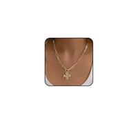 GIGB PBDK Collier plastron en forme de croix dorée pour homme et femme - Chaîne délicate et tendance avec pendentif crucifix - Collier simple martelé - Bijoux religieux, Large, Métal, Pas de gemme
