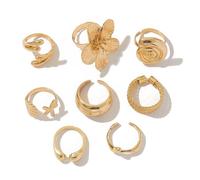 GIGB PBDK Ensemble de bagues de phalange ouvertes en or épais pour femme, coquillage délicat, étoile de mer, bague mi-longue, bijoux tendance pour les vacances, cadeaux, Grand, Acier allié, Pas de