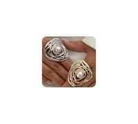 GIGB PBDK Grandes bagues dorées empilables pour femme, ensemble de bagues ovales tendance en métal mélangé, bague ouverte réglable en acier inoxydable, bijoux de bal de fin d'année, Métal, Aucune