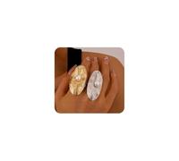 GIGB PBDK Grandes bagues dorées empilables pour femme, ensemble de bagues ovales tendance en métal mélangé, bague ouverte réglable en acier inoxydable, bijoux de bal de fin d'année, Métal, Aucune
