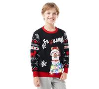 Giggling Getup Pull de Noël laid pour enfants, pull de Noël noir alpaga lumineux à LED, pull de Noël moche pour enfants, Noir , 8-10 ans