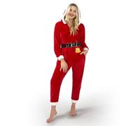Giggling Getup Tenue de pyjama à capuche pour femme - Pyjama une pièce de Noël rouge pour adulte - Pyjama en polaire avec fermeture éclair sur le devant - XL
