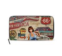GIGIGIJY Portefeuille long pour femme en cuir avec fermeture éclair design vintage américain affiche de voyage multi porte-cartes de crédit multi taille unique, multicolore, Taglia Unica