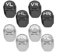 GIGIIS Bouchons de Valve de Pneu en Laito, 8 Pièces Valve Pneu Voiture avec HL, VR Marqueur Résistants à la Corrosion avec Bague d'Étanchéité - Argent et Noir Voiture Accessoires
