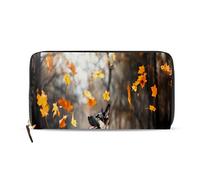 GIGIJY Portefeuille long en cuir avec fermeture éclair Motif feuilles volantes et berger d'Europe de l'Est, multicolore, Taille unique