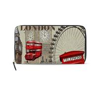 GIGIJY Portefeuille long en cuir avec fermeture éclair pour femme Motif affiche vintage Londres, multicolore, Taille unique, Vintage