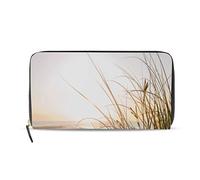 GIGIJY Portefeuille long en cuir avec fermeture éclair pour femme Motif côte dorée et plage, multicolore, Taille unique