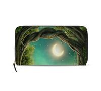 GIGIJY Portefeuille long en cuir avec fermeture éclair pour femme Motif forêt magique et lune, multicolore, Taille unique