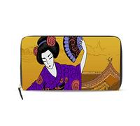 GIGIJY Portefeuille long en cuir avec fermeture éclair pour femme Motif geisha japonais, multicolore, Taille unique