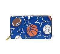 GIGIJY Portefeuille long en cuir véritable avec fermeture éclair Motif ballon de sport pour femme, multicolore, Taille unique