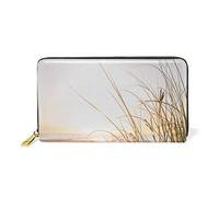 GIGIJY Portefeuille long en cuir véritable avec fermeture éclair Motif côte dorée et plage de la mer australienne, multicolore, Taille unique