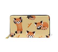 GIGIJY Portefeuille long en cuir véritable avec fermeture éclair Motif panda rouge mignon, multicolore, Taille unique
