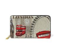 GIGIJY Portefeuille long en cuir véritable avec fermeture éclair pour femme Motif affiche vintage Londres, multicolore, Taille unique