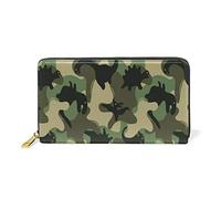 GIGIJY Portefeuille long en cuir véritable avec fermeture éclair pour femme Motif camouflage dinosaure, multicolore, Taille unique