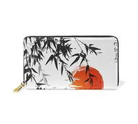 GIGIJY Portefeuille long en cuir véritable avec fermeture éclair pour femme Motif peinture à l'encre japonaise, multicolore, Taille unique