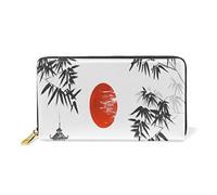 GIGIJY Portefeuille long en cuir véritable avec fermeture éclair pour femme Motif peinture traditionnelle japonaise, multicolore, Taille unique
