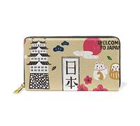 GIGIJY Portefeuille long en cuir véritable avec fermeture éclair sur le thème du Japon pour femme, multicolore, Taille unique
