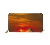 GIGIJY Portefeuille long zippé en cuir véritable avec motif pyramide égyptienne et coucher de soleil pour femme, multicolore, Taille unique