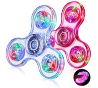 Gigilli Fidget Spinners Set de 2 pièces, Enfants et Adultes LED Lumineux Fidget Jouet, Cristal Main Spinner Lumineux Fidget Jouet, 4-8 - 12 Ans Anniversaire Prix de Classe, Rose et Blanc
