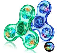 Gigilli Fidget Spinners Set de 2 pièces, Enfants et Adultes LED Lumineux Fidget Jouet, Cristal Main Spinner Lumineux Fidget Jouet, 4-8 - 12 Ans Anniversaire Prix de Classe, Vert et Bleu