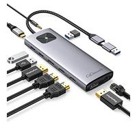GiGimundo Station d'accueil USB C 10 en 1, Displaylink pour MacBook Air/Pro avec 2 * 4K @60Hz HDMI et 2 * DisplayPort, Gigabit Ethernet, 3 * USB3.2, 100W PD, port Audio 3,5 mm, pour Windows/Linux-Gris