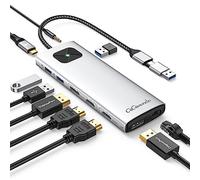 GiGimundo Station d'accueil USB C 10 en 1, Displaylink pour MacBook Air/Pro avec 2 * 4K @60Hz HDMI et 2*DisplayPort, Gigabit Ethernet, 3 * USB3.2, 100W PD, port Audio 3.5mm, pour Windows/Linux-Argenté