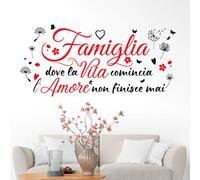 Gigio Store Stickers muraux Famille Amour en italien décorations pour murs cuisine salon chambre enfants autocollant vinyle noir rouge papillons pissenlit pissenlit