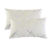 GIGIZAZA Ivoire Housse de Coussin en Velours Chenille Argent Strie Décoration Taie d'oreiller pour Salon Canapé Chambre 30x50CM Lot de 2
