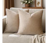 GIGIZAZA Lot de 2 housses de coussin carrées décoratives en velours de style bohème pour canapé et sofa, 45 x 45 cm, taupe