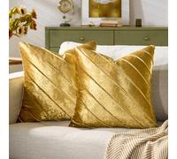GIGIZAZA Lot de 2 housses de coussin carrées en velours doré à rayures pour décoration d'intérieur, canapé, canapé et canapé - 114,3 x 114,3 cm