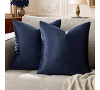 GIGIZAZA Lot de 2 Housses de Coussin décoratives carrées en Velours de Style Rustique pour canapé et Sofa, 45 x 45 cm, Bleu