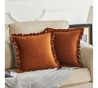 GIGIZAZA Lot de 2 Housses de Coussin décoratives en Velours à Volants pour canapé et Sofa, 45,7 x 45,7 cm, Orange brûlé
