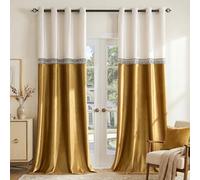 GIGIZAZA Lot de 2 rideaux occultants élégants et doux en velours à œillets pour chambre à coucher et salon - Ivoire doré - 117 x 229 cm