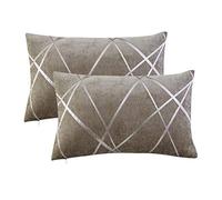 GIGIZAZA Marron Housse de Coussin en Velours Chenille Argent Strie Décoration Taie d'oreiller pour Salon Canapé Chambre 30x50CM Lot de 2