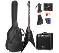 Generique Pack guitare électrique Max Pack Style V Ampli 40 Watts housse accordeur accessoires Noir