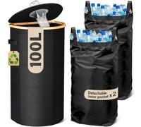 Gigmeta 100L Collecteur de Bouteilles, Poubelle Tri Selectif pour Plastique, Bouteilles Verre, Poubelle Cuisine Poubelle Compacteur pour Bouteille Plastique, Rangement de Bouteilles Consignées