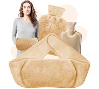 Gigmeta Bouillotte 3 en 1 - Bouillotte de 1,2 l avec housse - En caoutchouc - Pour soulager la douleur au cou, aux épaules, au dos, à la taille - Pour enfants, adultes, personnes âgées, femmes (kaki)