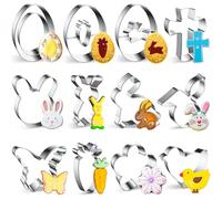 Gigmeta - Lot de 12 Emporte-pièces de Pâques - Lapin, Œuf, Poussin, Papillon, Carotte - Acier Inoxydable - Idéal pour Biscuits de Pâques et Cadeaux