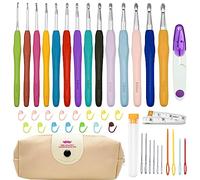 Gigmeta Lot de 14 Aiguilles à Crochet, Kit pour Adultes Débutants, Ensemble avec Poignées en Caoutchouc Ergonomiques, Cadeau Sœur