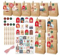 Gigmeta Lot de 24 Calendriers de l'Avent à Remplir, 12 x 7.5 cm Boîtes Sacs Papier Kraft pour Calendrier de l'Avent 2025 pour Enfants pour Cadeau Noël Biscuits Chocolat Bonbons Jouets