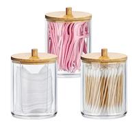 Gigmeta Lot de 3 Distributeur de tampons cosmétiques, rangement des cotons-tiges avec couvercles en bambou, support pour cotons-tiges, récipient pour cotons-tiges, distributeur de cotons-tiges
