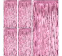 Gigmeta Lot de 5 Rideaux Métallique Tinsel, 1m x 2m Rideaux à Franges en Aluminium, Toile de Fond pour Photos de Fête Rose, Decoration Anniversaire