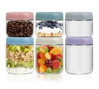 Gigmeta Lot de 6 pots d'avoine de nuit,3 * 300ml/3 * 500ml Bocaux en Verre Réutilisables avec Couvercles à Vis D'étanchéité,bocaux de conservation en verre borosilicate,pour yaourt,céréales,porridge