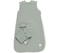 Gigoteuse bébé hiver en double gaze de coton et son doudou mouchoir vert 0/6M