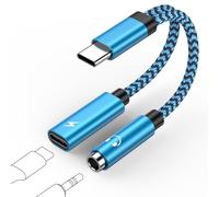 GiGreen Adaptateur et chargement USB C vers jack 3,5 mm pour casque - Bleu