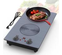 GIHETKU plaque cuisson induction 2 feux, plaque de cuisson double brûleur 220 V 3000 W avec bouton et commande tactile LED, 9 niveaux de puissance, sécurité enfants et minuterie
