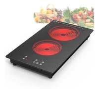 GIHETKUT plaque vitrocéramique 2 feux,220V 3000W avec écran tactile LED, 9 niveaux de puissance, sécurité enfant et minuterie, protection contre la surchauffe, bouton rotatif et commande tactile