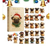 Gihioue Calendrier de l'Avent 2025 Carlin - 24 jours de Noël - Décoration de chien en acrylique 2D - Calendrier de compte à rebours - Décoration d'arbre de Noël - Pour , adultes, amis, amis et
