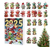Gihioue Calendrier de l'Avent dragon de Noël 2025-24 jours compte à rebours calendrier 2D acrylique - Arbre de Noël mignons ornements pour vacances enfants adultes maison famille fenêtre mur porte